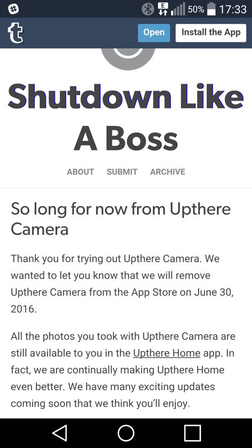The End of Upthere Camera App